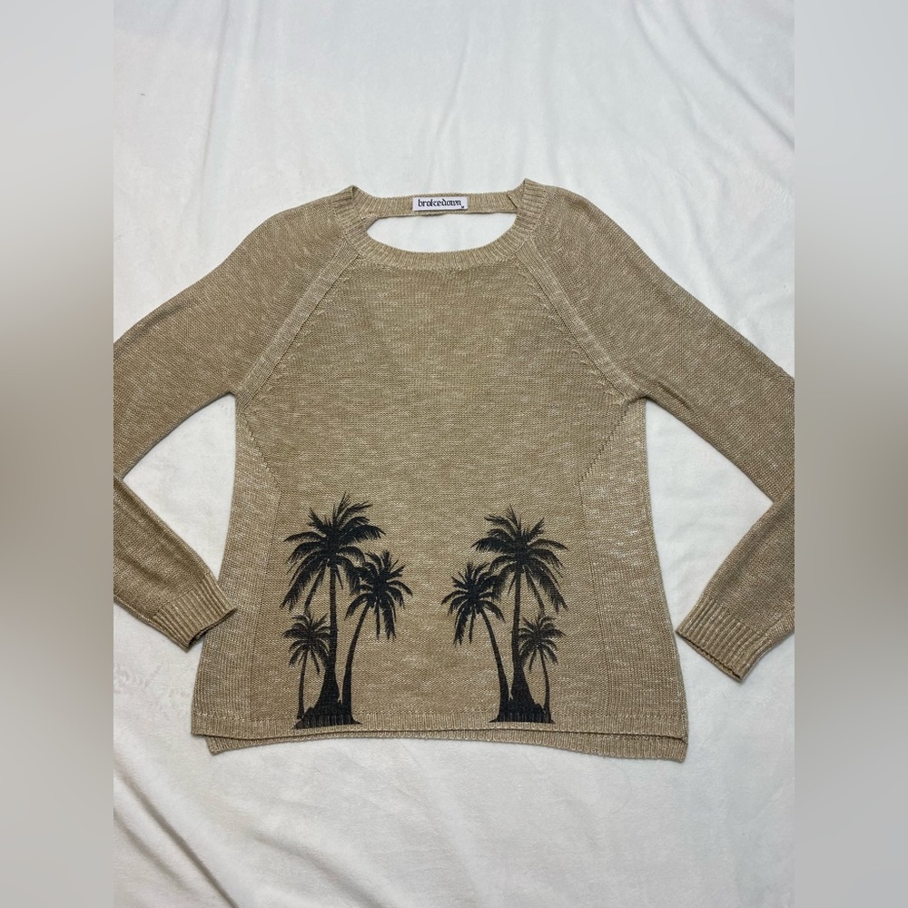 Brokedown Ladies Palm Tree V-Back Sweater Size Medium